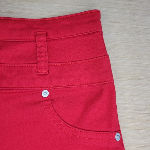Red High-Rise Button Fly Shorts - Size 8 EU 29 Cowgirl Y2K Twee Americana Indie - Picture 4 of 10